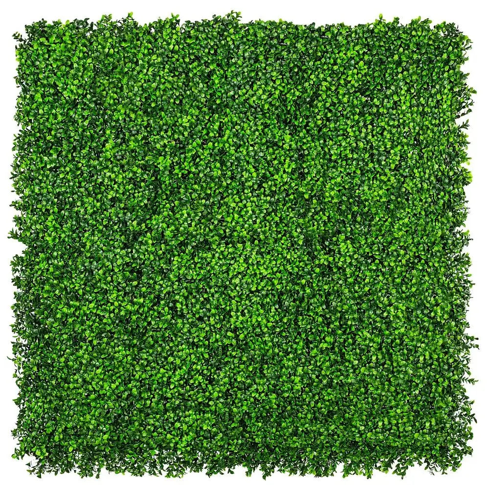 Bright green artificial boxwood hedge panel 40x40in with lifelike leaf detail