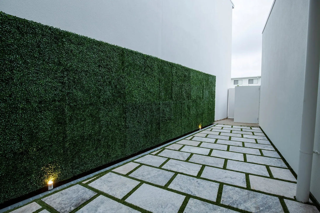 Artificial Boxwood Hedge Panels Installed Into a Miami Landscae
