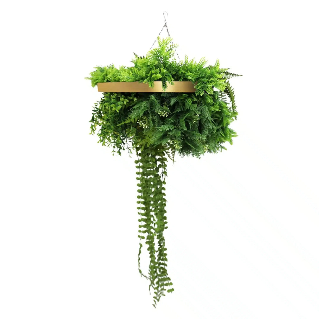 Artificial Hanging Green Wall Disc – Gold Frame (16" Diameter)