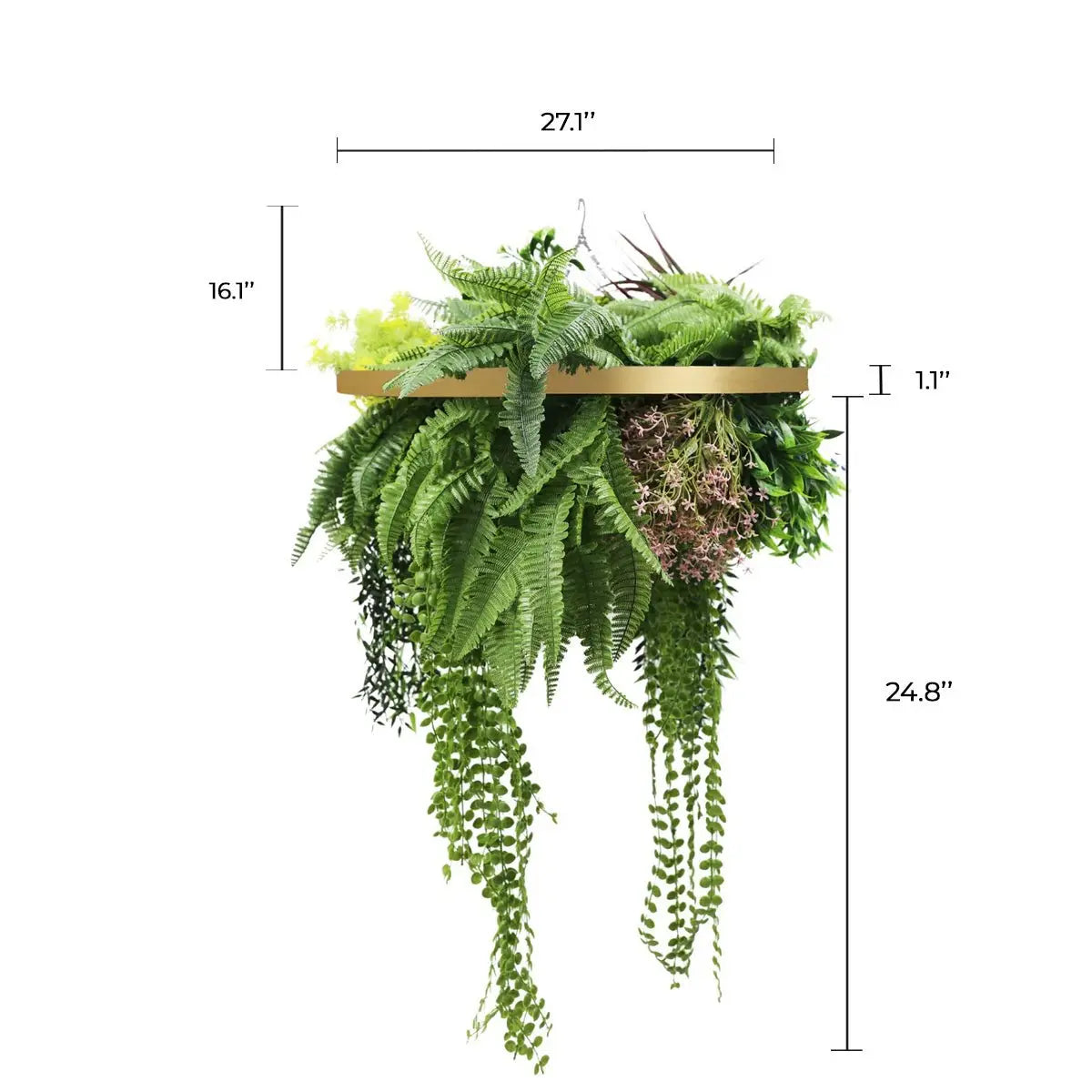 Gold Framed Roof Hanging Disc With Tropical Foliage Mix and Draping Stems UV Resistant Medium