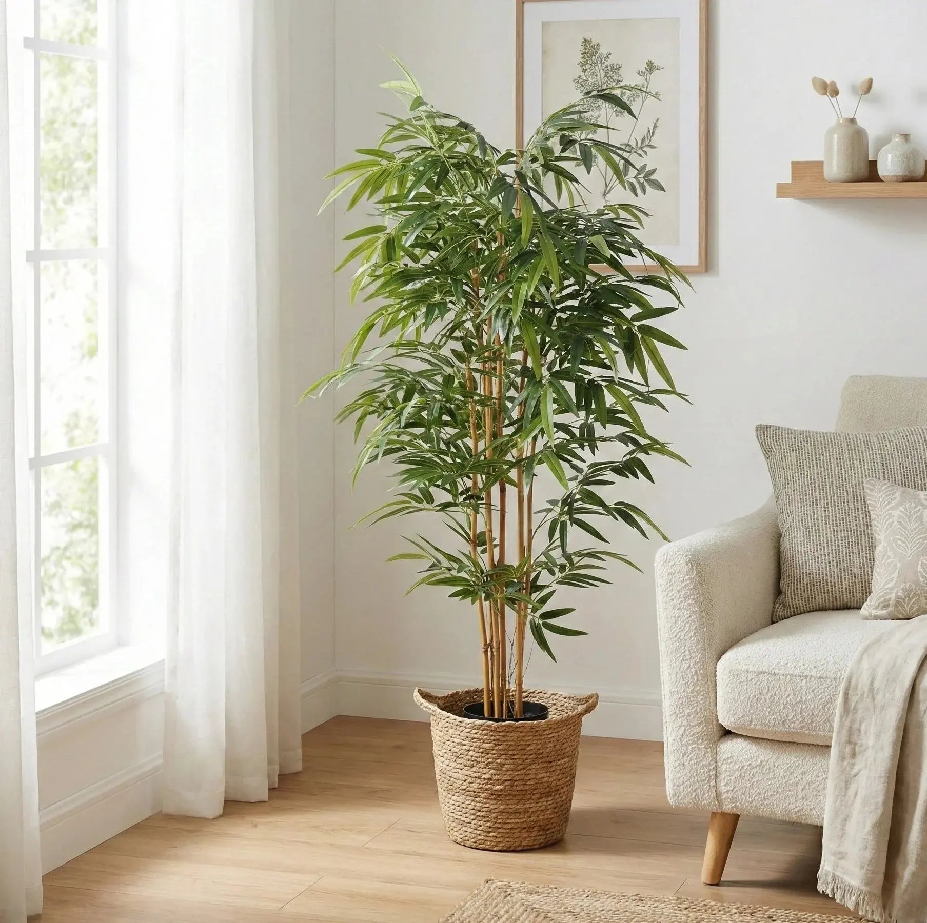 Premium Potted Artificial Bamboo with Natural Trunk 70.9in