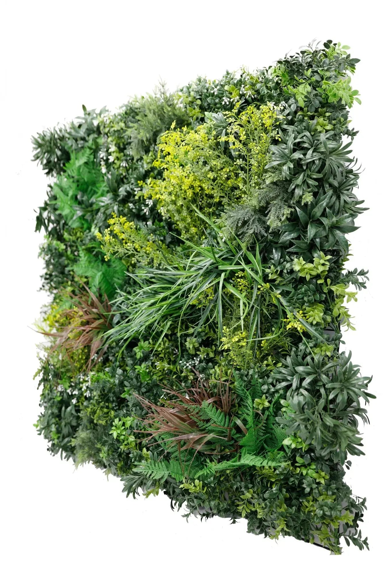 Tropical Vibe fire retardant artificial green wall panel 35x35in with layered tropical leaves