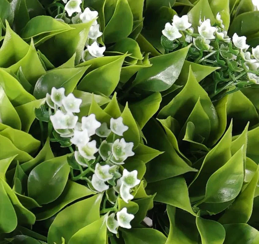 Hanging Artificial Wide Leaf Buxus Flowering Basket 18" UV Resistant
