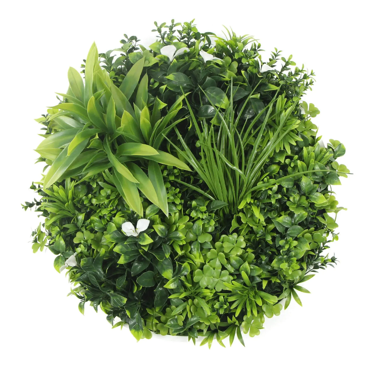 Luxury Artificial Green Wall Plant Wall Circle 20" White Frame UV Resistant 