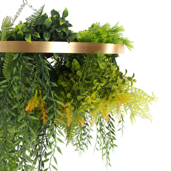 Artificial hanging plant disc with gold frame