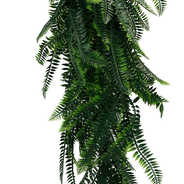 Artificial Hanging Dense Boston Fern Garland Bushes UV Resistant & Fire Rated | 10.6in x 33in (27cm x 84cm Each) 