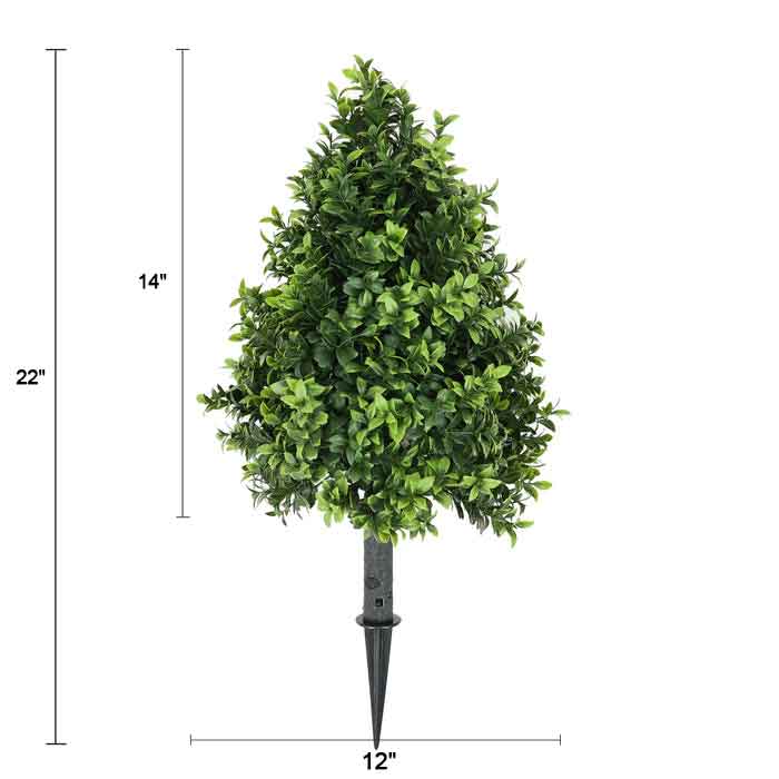 14-Inch Faux Boxwood Topiary Shrub with Ground Spike – UV-Resistant Artificial Boxwood Hedge 