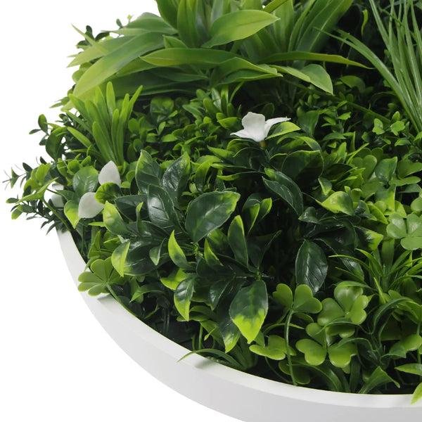 Luxury Artificial Green Wall Plant Wall Circle 30" White Frame UV Resistant 
