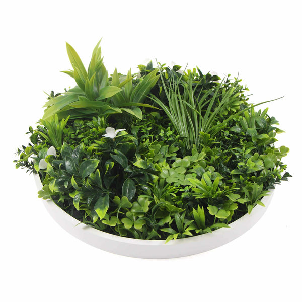 Slimline Flowering White Artificial Green Wall Disc UV Resistant 40" (White Frame Wall Art) 