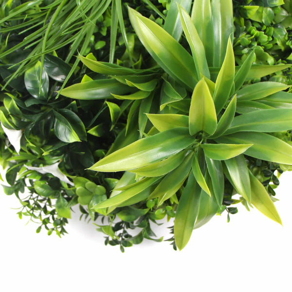 Slimline Flowering White Artificial Green Wall Disc UV Resistant 40" (White Frame Wall Art) 