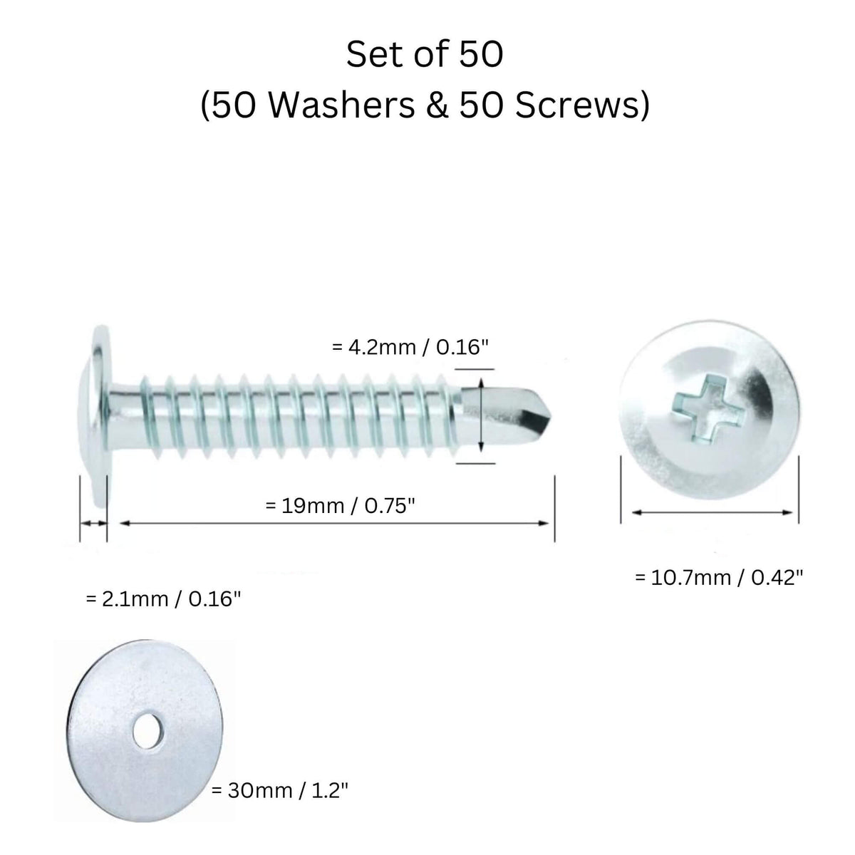 Self Drilling Screws & Washers for Board Or Metal (Brick or Cement Board) 50 Pieces 
