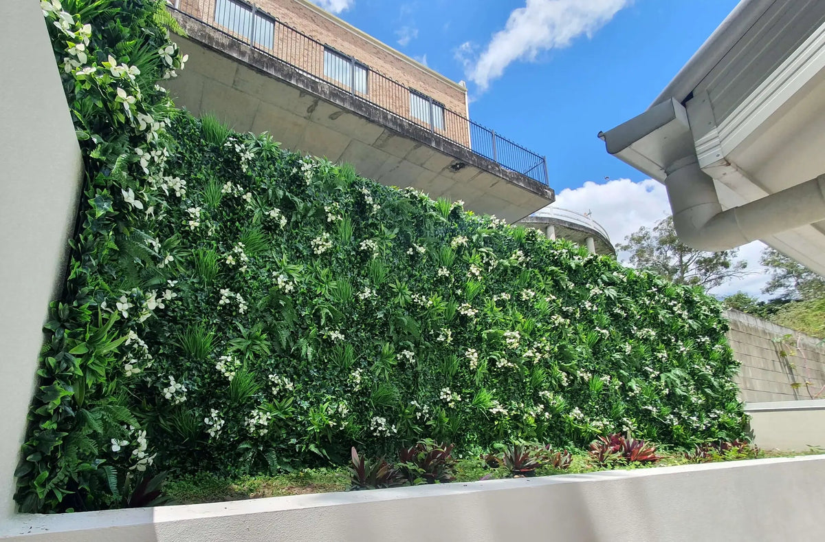 Sample Panel of Snowy White Artificial Vertical Garden (Small Sample) Commercial Grade UV Resistant 