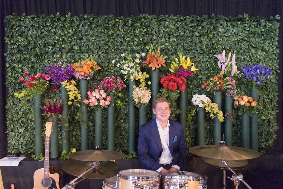 Artificial Laurel Hedge Panels Installed for an Event Backdrop