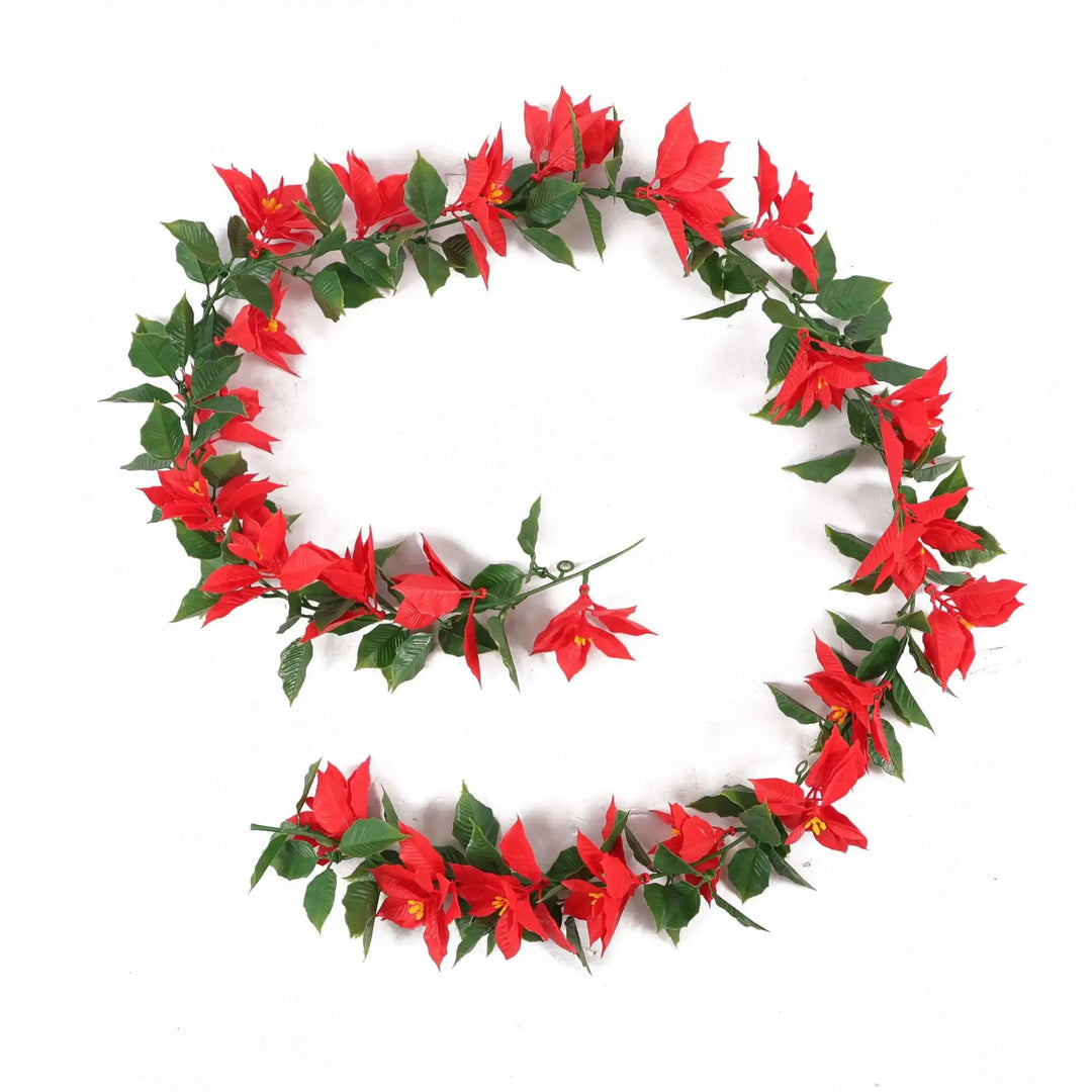 Artificial Poinsettia Garland 63" UV Resistant Interconnectable (Outdoor Proof) 