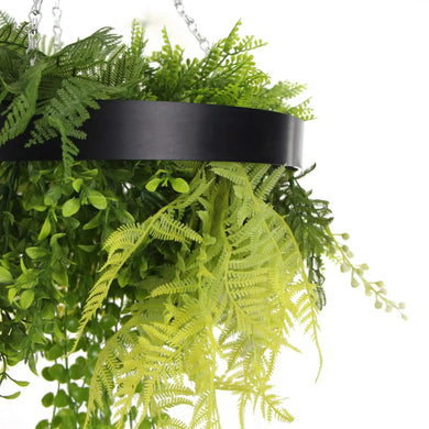 Black Framed Roof Hanging Disc With Draping Faux Plants 15.5" 