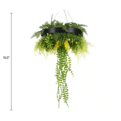 Black Framed Roof Hanging Disc With Draping Faux Plants 15.5" 