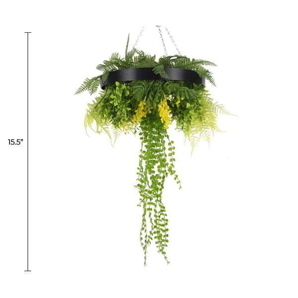 Black Framed Roof Hanging Disc With Draping Faux Plants 15.5" 