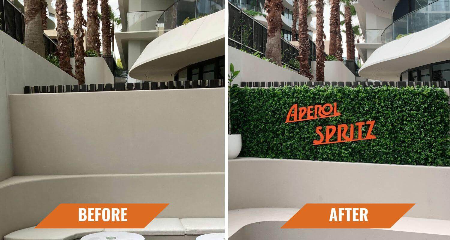 Business Signage with An Artificial Green Wall Panel