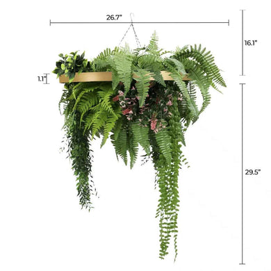 Gold Framed Roof Hanging Disc With Draping Life-Like Plants 23.6" 