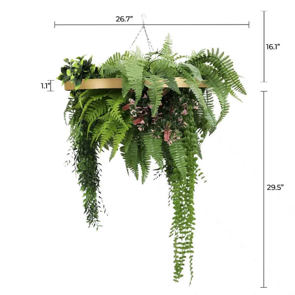 Gold Framed Roof Hanging Disc With Draping Life-Like Plants 23.6" 