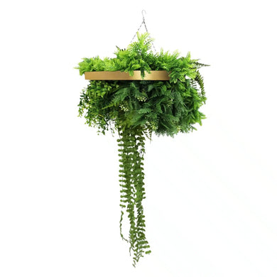 Artificial Hanging Green Wall Disc – Gold Frame (16" Diameter) 