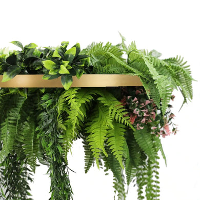 Gold Framed Roof Hanging Disc With Draping Life-Like Plants 23.6" 