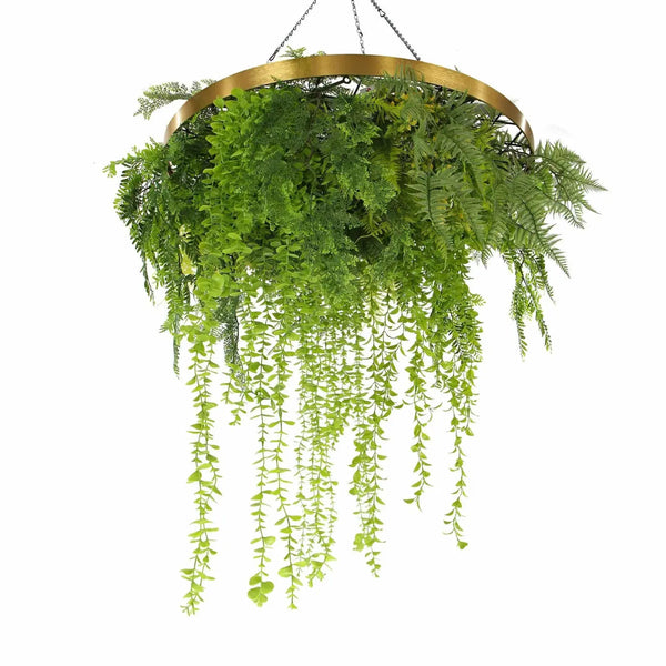 32-Inch Imitation Gold Artificial Hanging Green Wall Disc – Limited Edition  UV-Resistant Foliage 