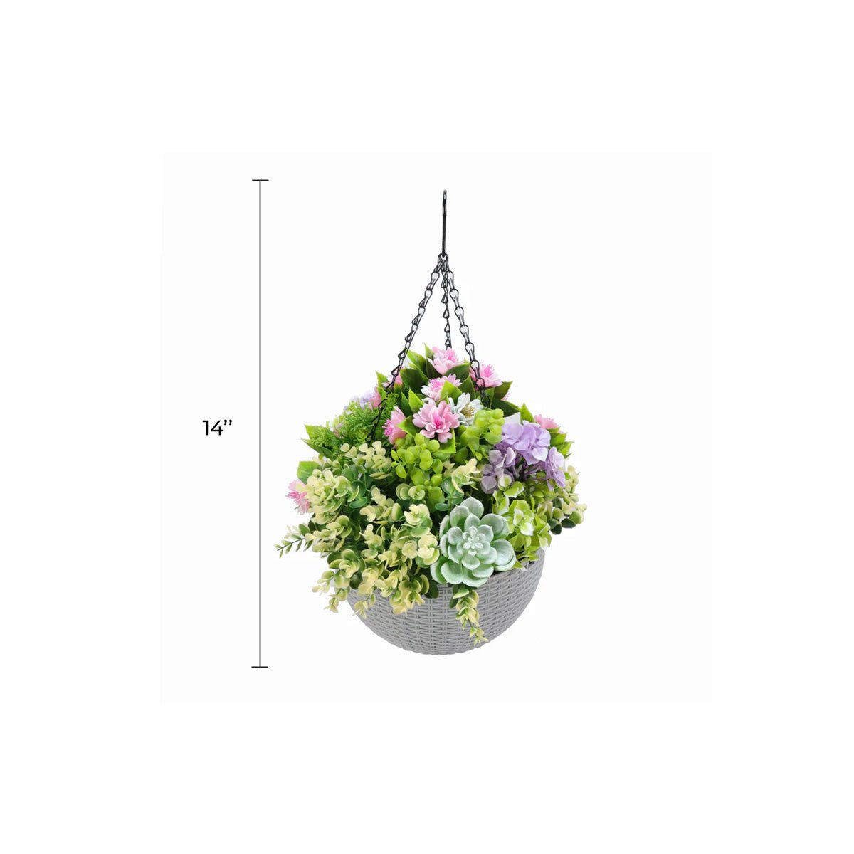 Hanging Artificial Succulent Basket 14" UV Resistant