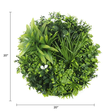 Luxury Artificial Green Wall Plant Wall Circle 20" White Frame UV Resistant 
