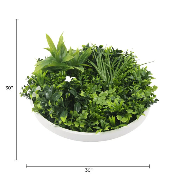 Luxury Artificial Green Wall Plant Wall Circle 30" White Frame UV Resistant 