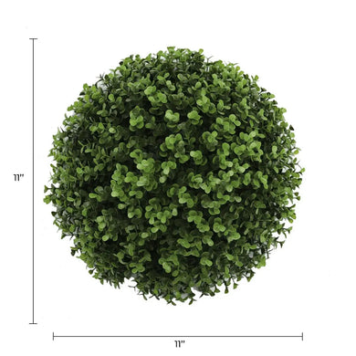 Natural Green Artificial Buxus Topiary Ball 11" UV Resistant Set of 2 