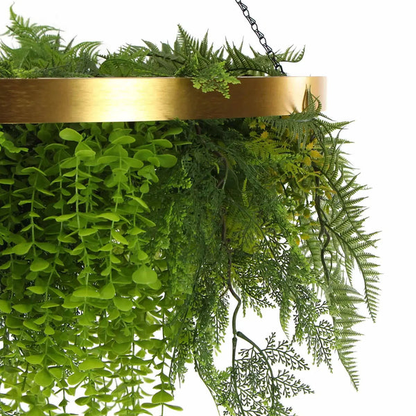 32-Inch Imitation Gold Artificial Hanging Green Wall Disc – Limited Edition  UV-Resistant Foliage 