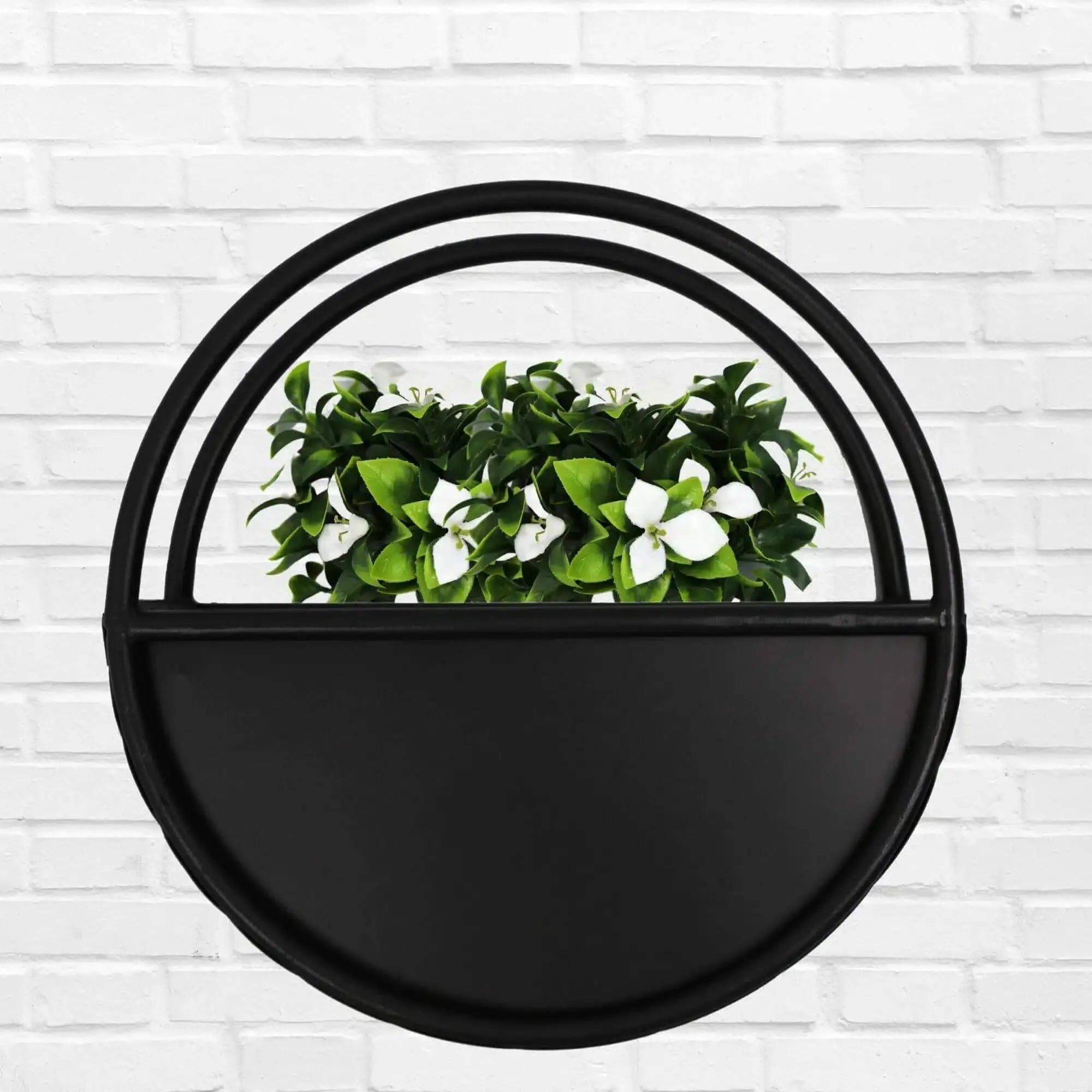 Premium Floating Half Moon / Semi Circle Metal Wall Planter | Onyx Black 45cm / 17.5" 