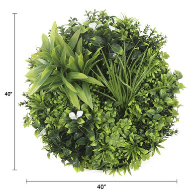 Slimline Flowering White Artificial Green Wall Disc UV Resistant 40" (White Frame Wall Art) 