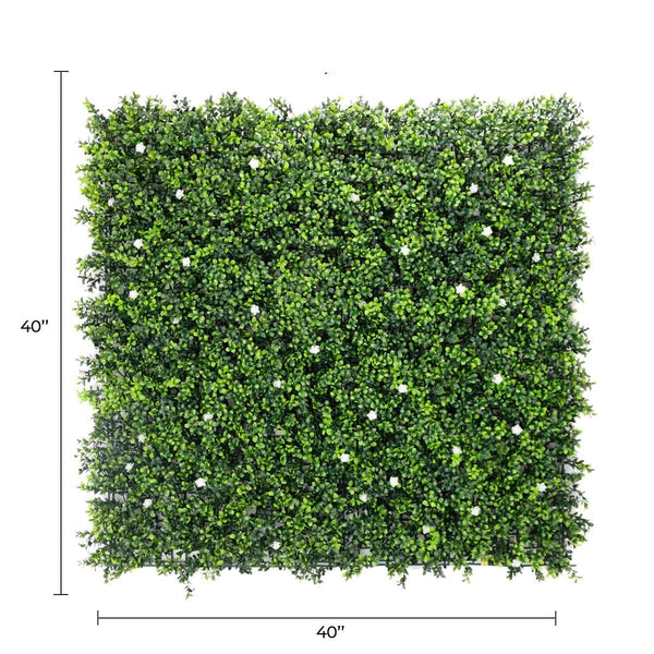 White Flowering Artificial Boxwood Wall 40" x 40" 11SQ FT Commercial Grade UV Resistant 