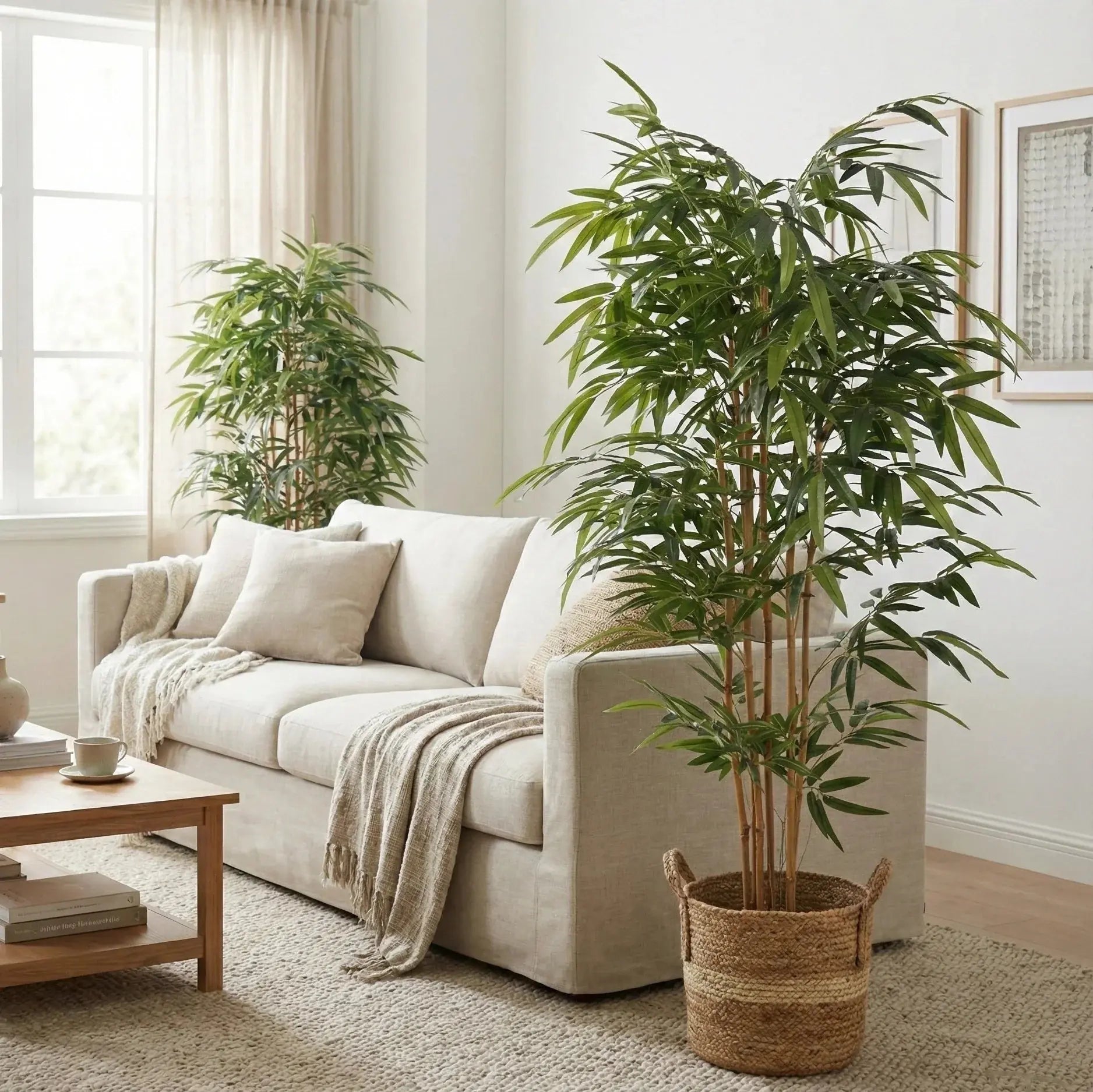 Premium Potted Artificial Bamboo with Natural Trunk 70.9in 
