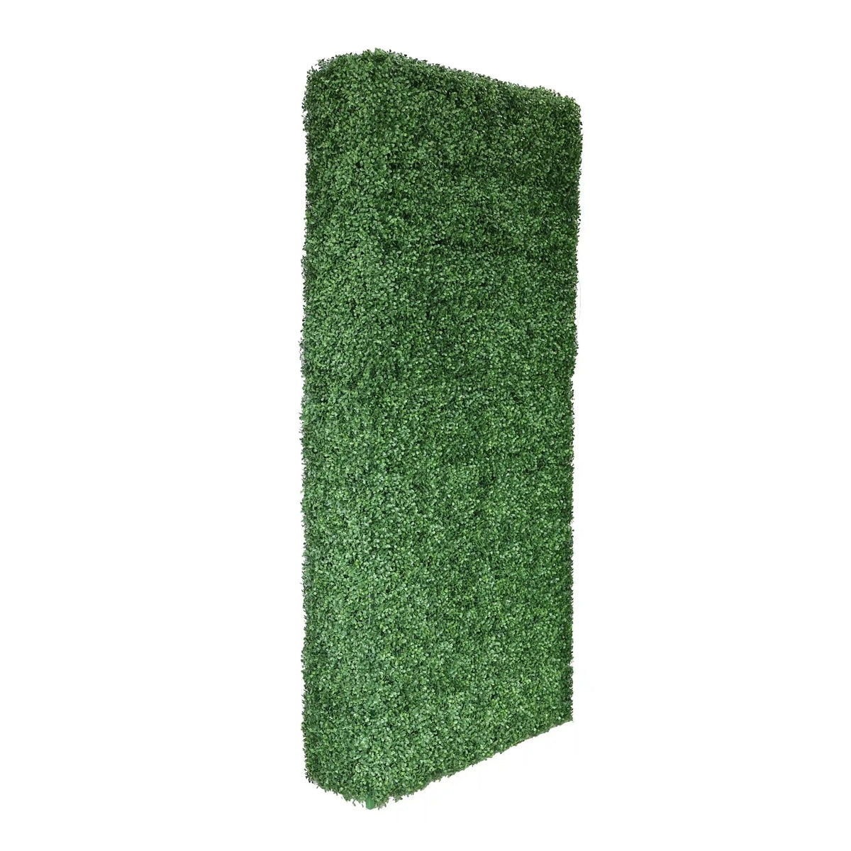 Freestanding 6ft artificial boxwood hedge privacy screen in a metal planter