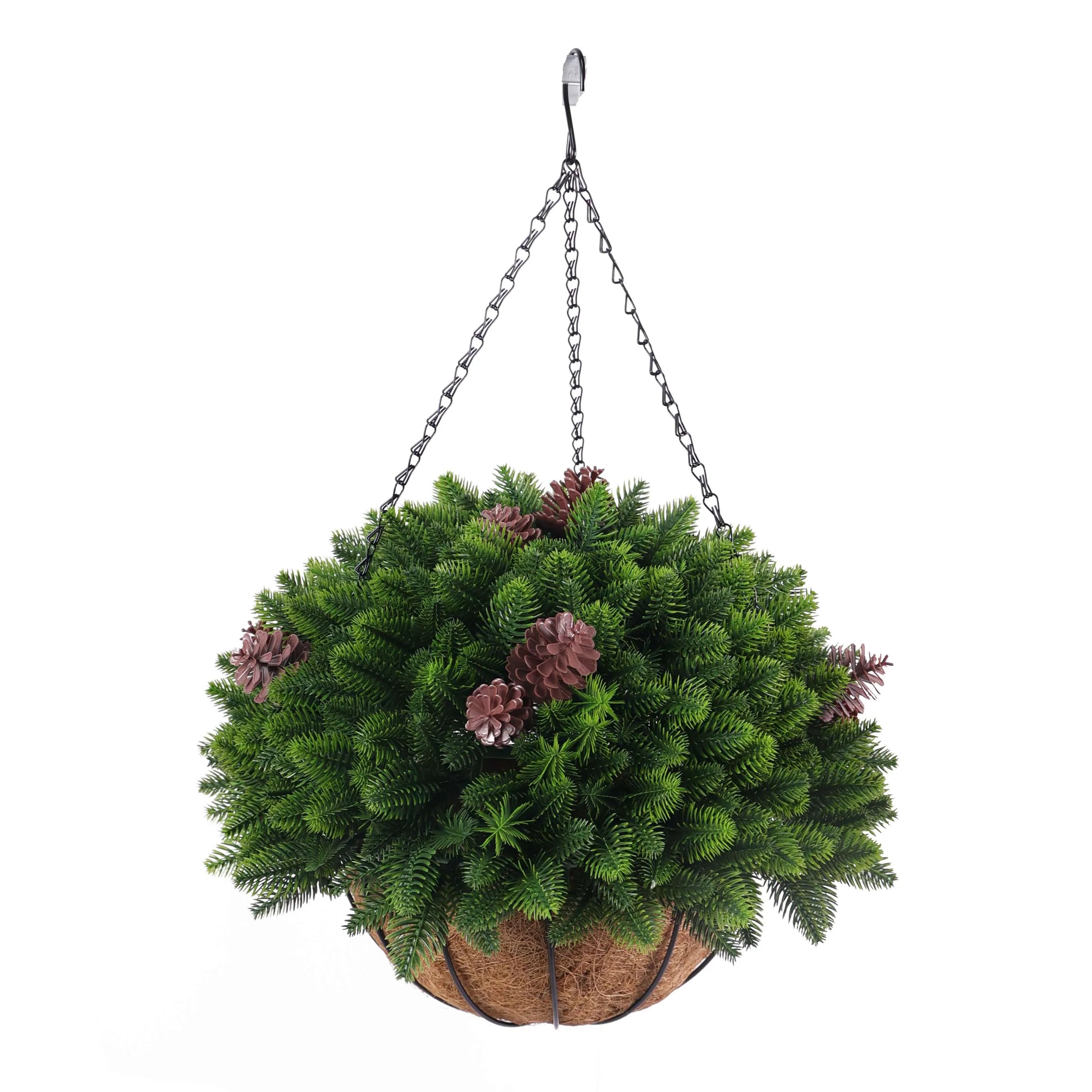 Hanging Artificial Cedar Pine Cone Basket 18" UV Resistant
