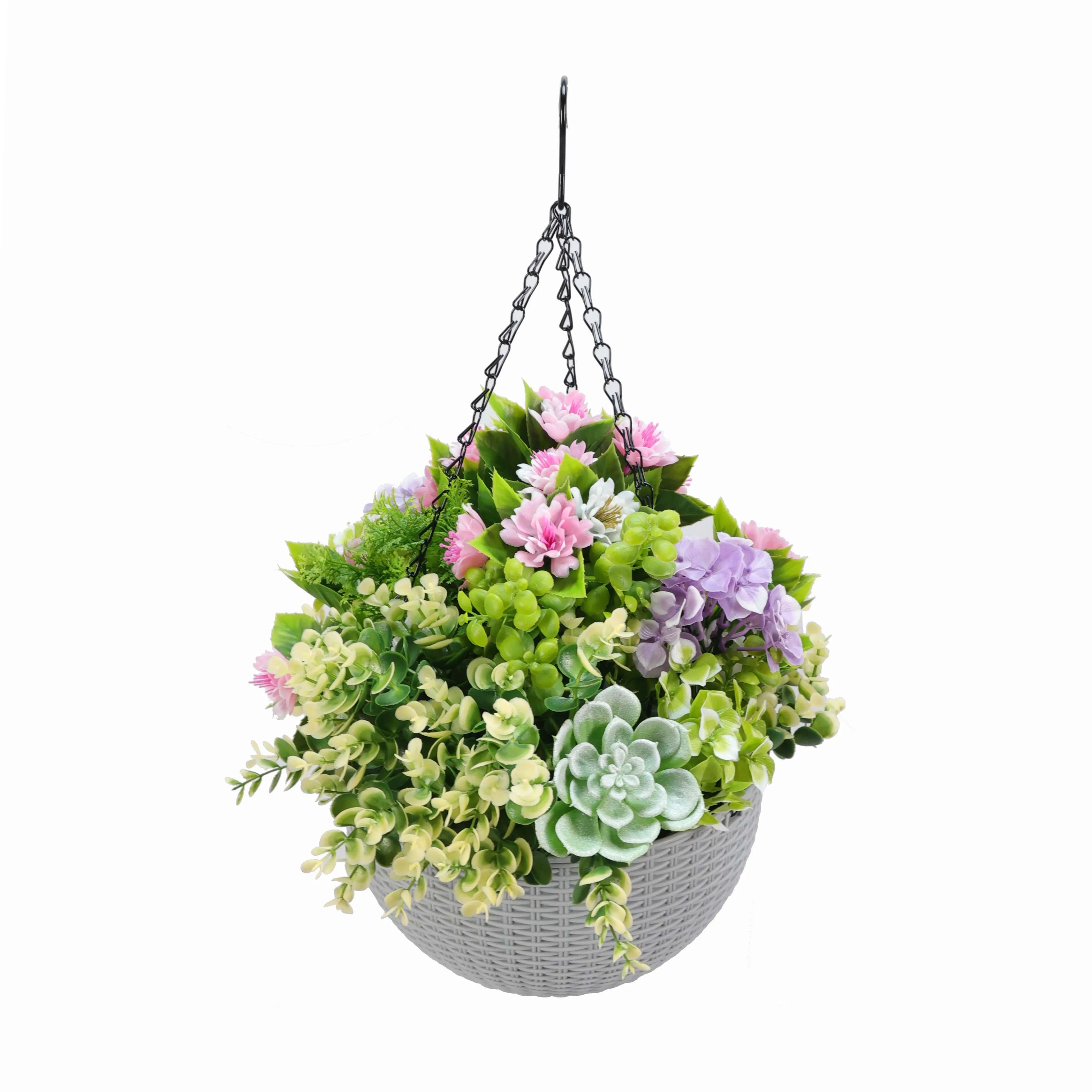 Hanging Artificial Succulent Basket 14" UV Resistant