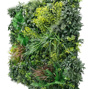 Tropical Vibe fire retardant artificial green wall panel 35x35in with layered tropical leaves