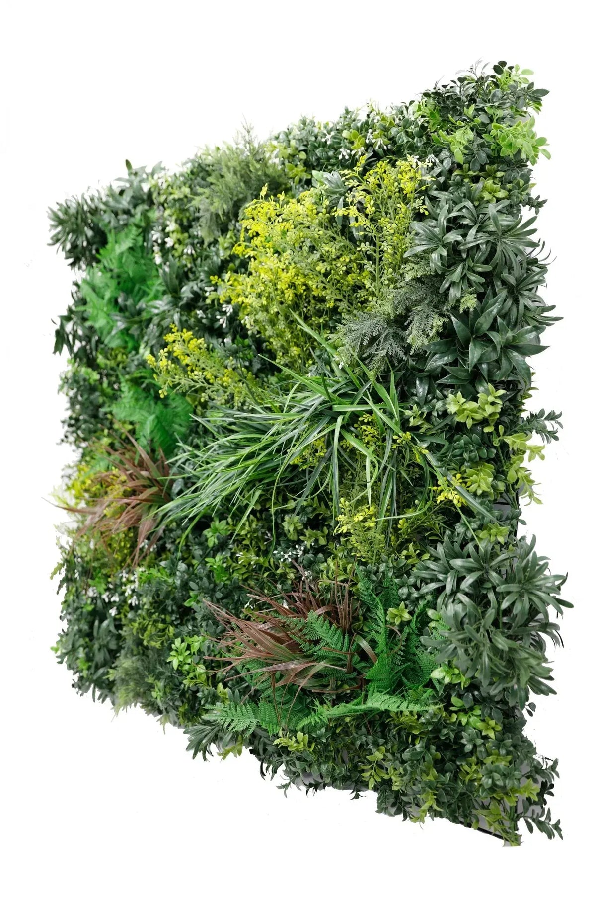 Tropical Vibe fire retardant artificial green wall panel 35x35in with layered tropical leaves